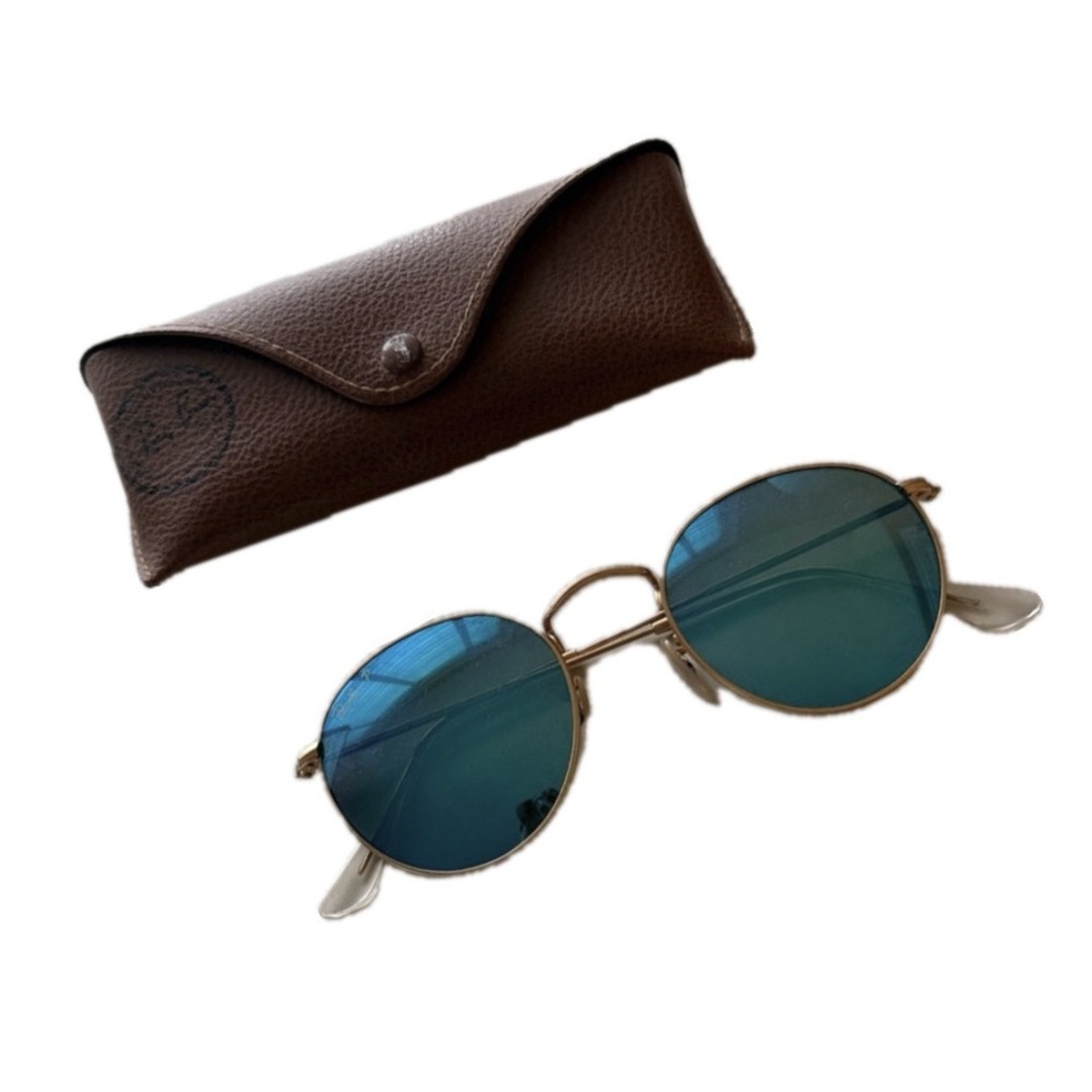 Ray-Ban Gold Frame Sunglasses with Blue Lenses